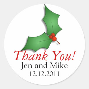 December Wedding Thank You Stickers Holly Ornament