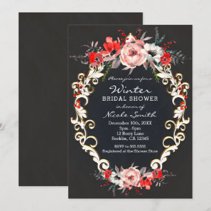 December Winter Bridal Shower Holly Berry Floral Invitation