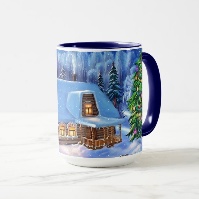 December Winter Snow Scene Seasonal Holiday Mug (Front Right)