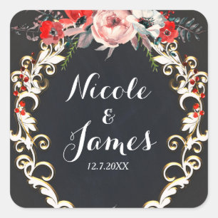 December Winter Wedding Holly Berry Floral Favour Square Sticker