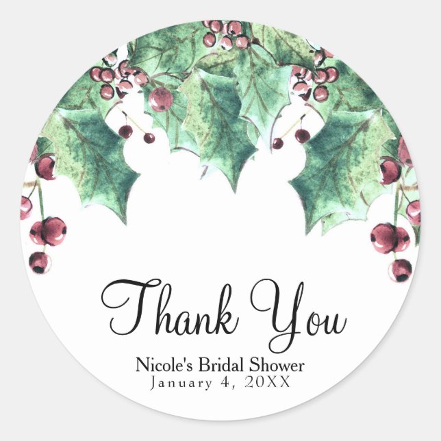 December Winter Wedding Holly Berry Holiday Favour Classic Round Sticker (Front)