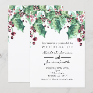 December Winter Wedding Holly Berry Holiday Invitation