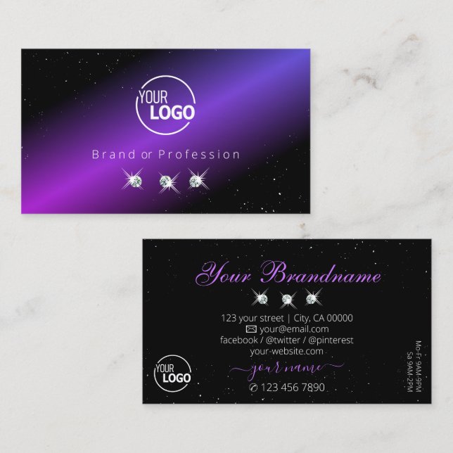 Decent Black Pink Purple Glitter Stars with Logo Business Card (Front/Back)