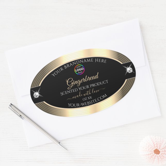 Decent Black Shiny Golden with Logo Product Label (Envelope)