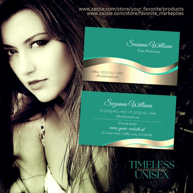 Decent Dark Teal Wavy Gold Decor Sophistication Business Card (Creator Uploaded)