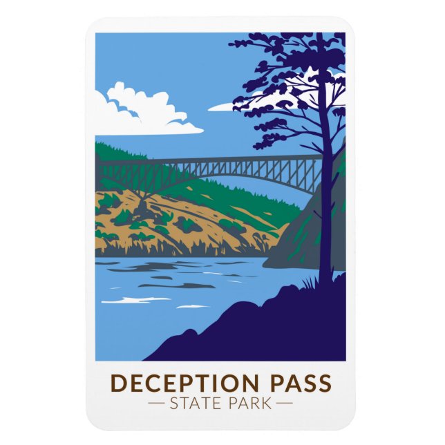 Deception Pass State Park Bridge Washington Retro Magnet (Vertical)