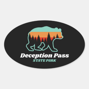 Deception Pass State Park Washington Bear Retro  Oval Sticker