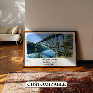 Deception Pass Washington Poster, Watercolor, Cust Poster