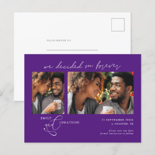 Decided on Forever 2 photo Purple Save Date Announcement Postcard