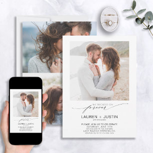 Decided on Forever Black White 3 Photo Engagement Invitation