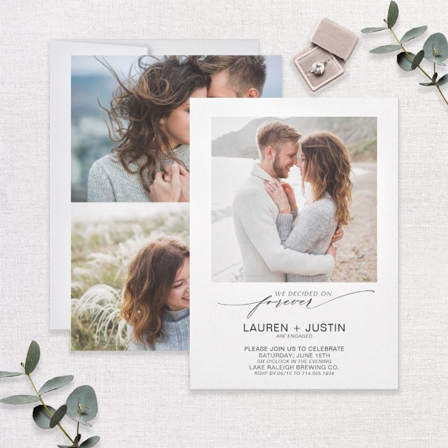 Decided on Forever Black White 3 Photo Engagement  Invitation (Creator Uploaded)
