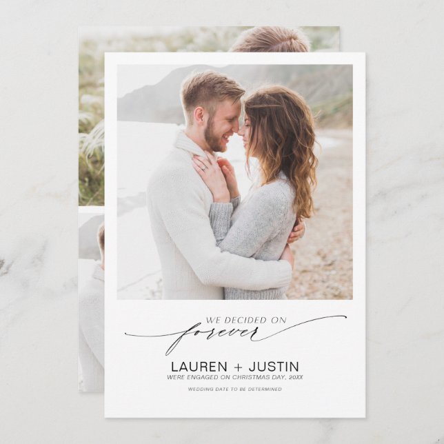 Decided on Forever Black White 4 Photo Engagement Invitation (Front/Back)