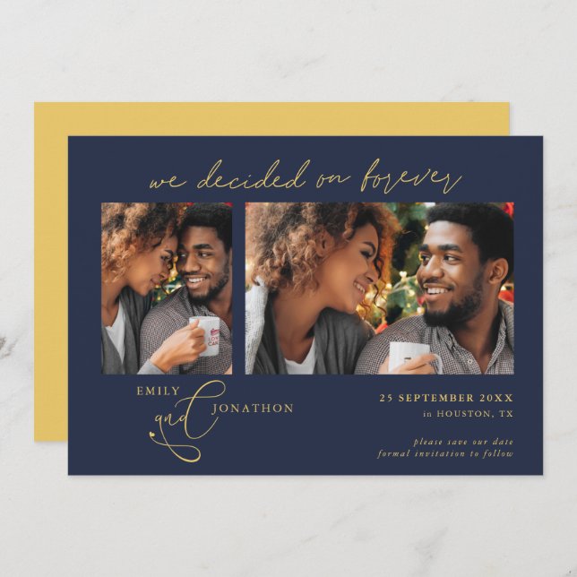 Decided on Forever Script 2 photos Navy Gold Save The Date (Front/Back)