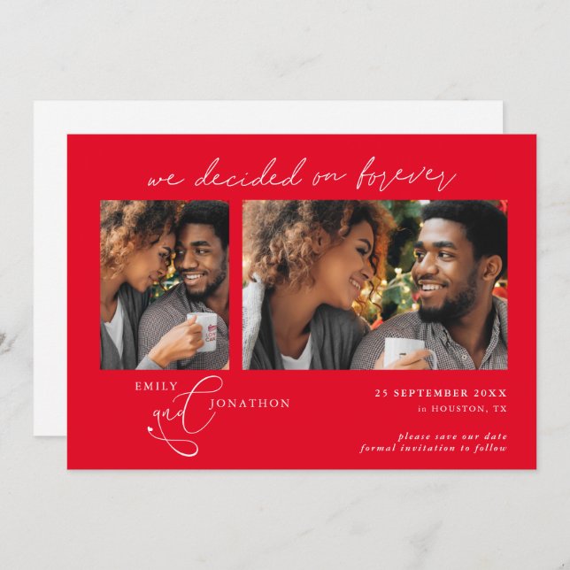 Decided on Forever Script 2 photos Red White Save The Date (Front/Back)