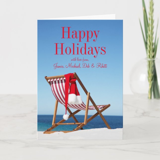 Deck Chair with Santa hat Holiday Card (Front)