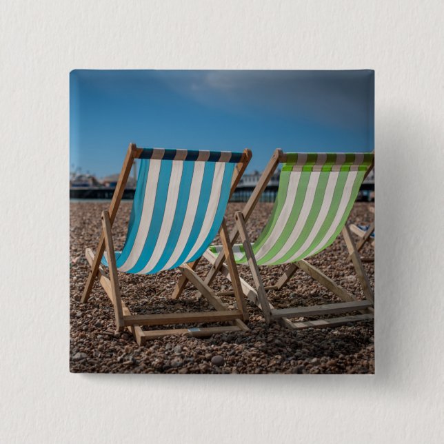 Deck Chairs Looking At The Sea 15 Cm Square Badge (Front)