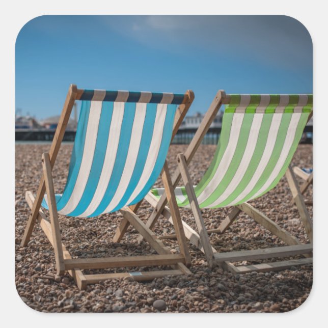 Deck Chairs Looking At The Sea Square Sticker (Front)