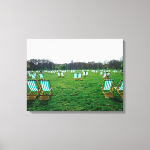 Deck Chairs Spread Out In Green Park, London Canvas Print