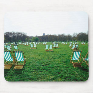 Deck Chairs Spread Out In Green Park, London Mouse Mat