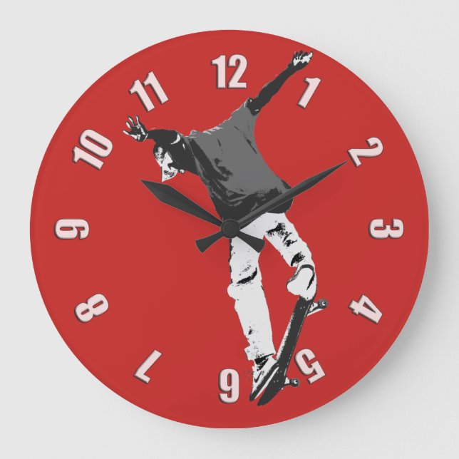 "Deck Flipping" Skateboarding Stunt Large Clock (Front)