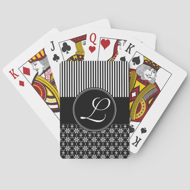 Deck of Cards, Custom Monogram, Black Pattern Playing Cards (Back)