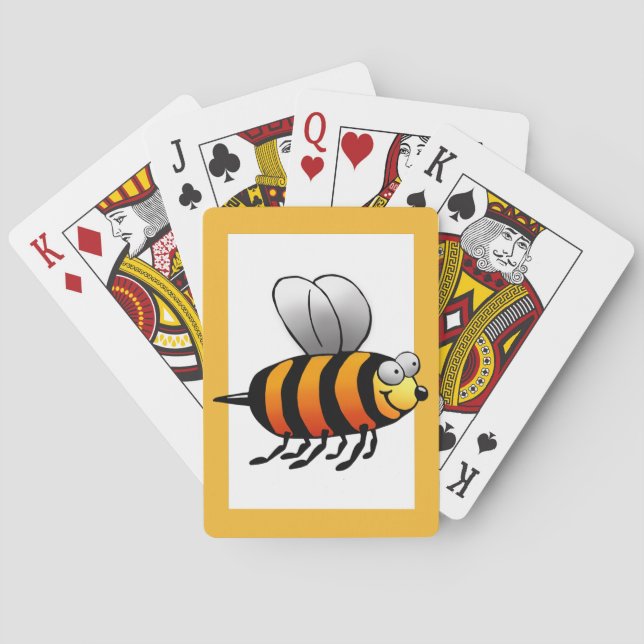 Deck of Cards, Cute Honey Bee Cartoon, Gold Border Playing Cards (Back)