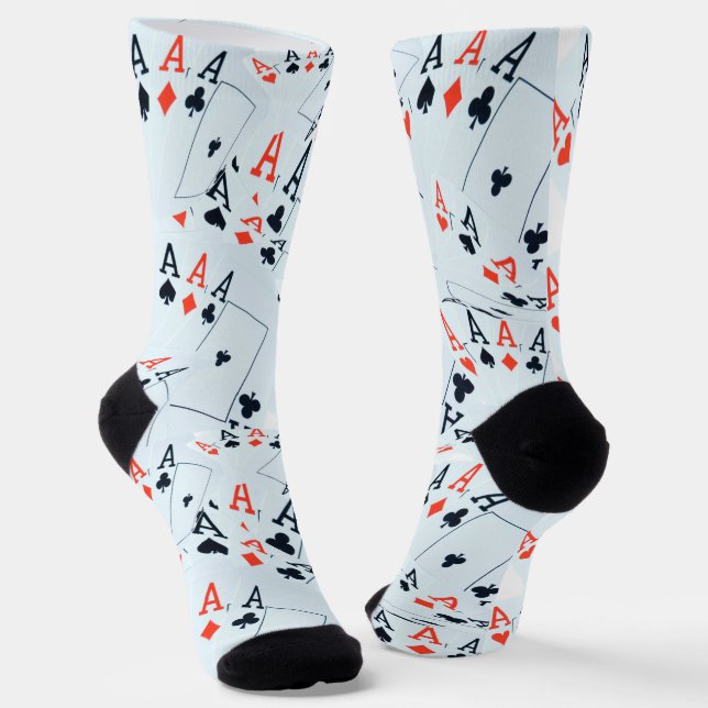 "Deck of Destiny: Layered Aces in a Poker Shuffle" Socks (Angled)