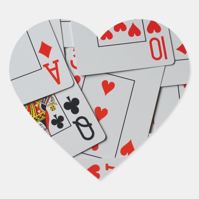 Deck Of Scattered Playing Cards Pattern, Heart Sticker (Front)
