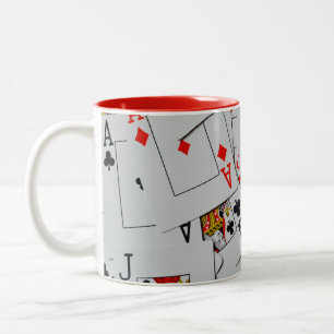 Deck Of Scattered Playing Cards Pattern, Two-Tone Coffee Mug