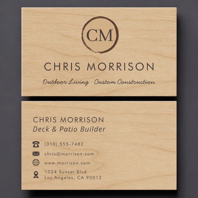 Deck & Patio Builder Wood Monogram Professional Business Card (Creator Uploaded)