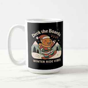 Deck the Boards Cute Santa Capybara Snowboarding Coffee Mug