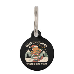 Deck the Boards Cute Santa Capybara Snowboarding Pet Tag