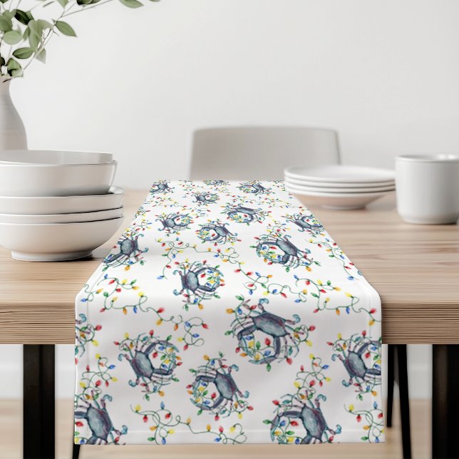 Deck the Claws Coastal Crab Christmas Lights Short Table Runner (Creator Uploaded)