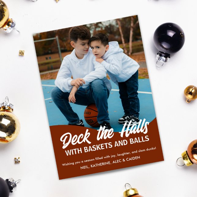 Deck the Halls Basketball Multi Photo Holiday Card (Creator Uploaded)