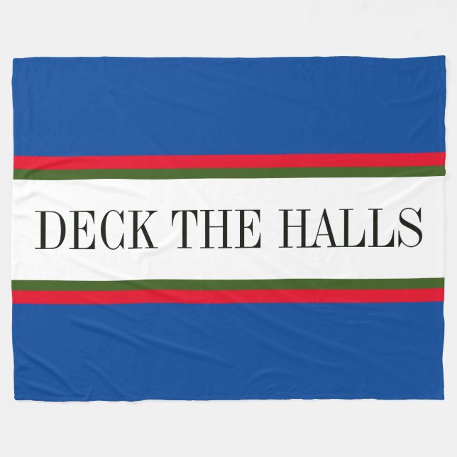 DECK THE HALLS Blue Red Green White Stripes Fleece Blanket (Front (Horizontal))