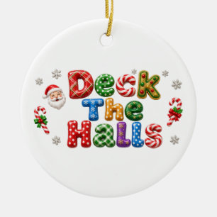 Deck The Halls Candy Cane Santa Christmas Ceramic Tree Decoration