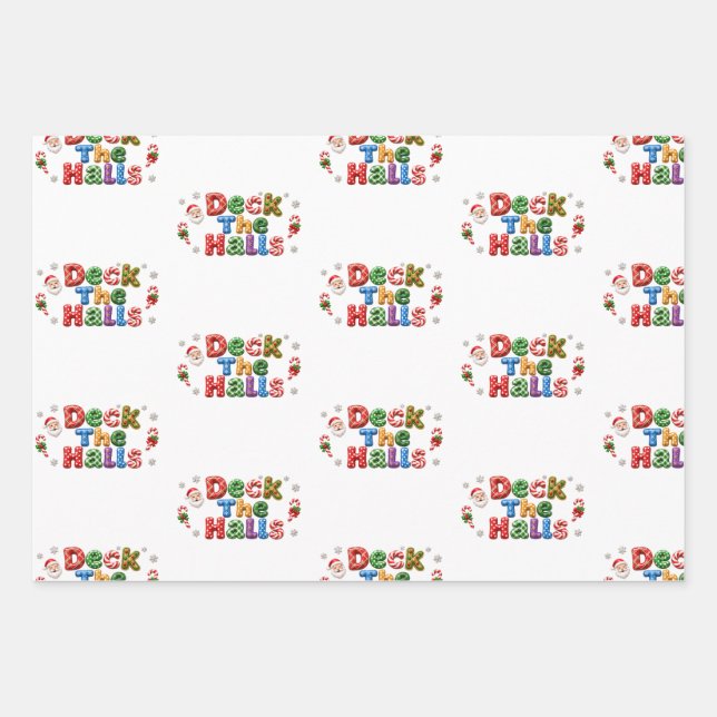 Deck The Halls Candy Cane Santa Flat Sheet (Front)