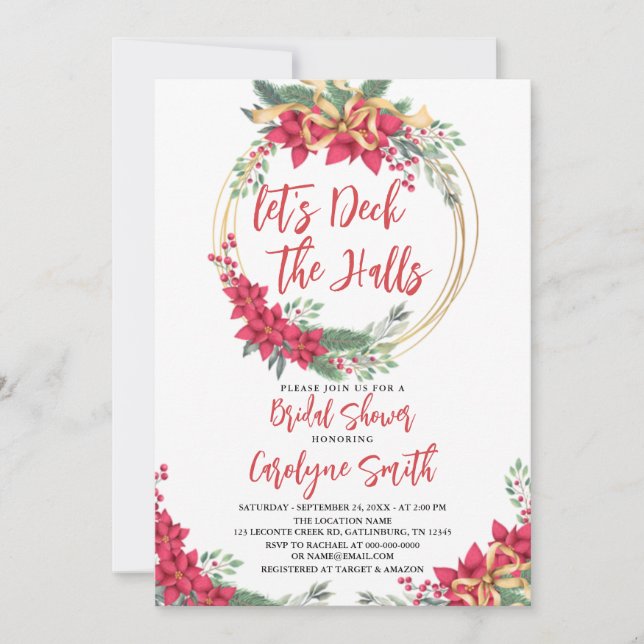 Deck the Halls Christmas Bridal Shower Invitation (Front)