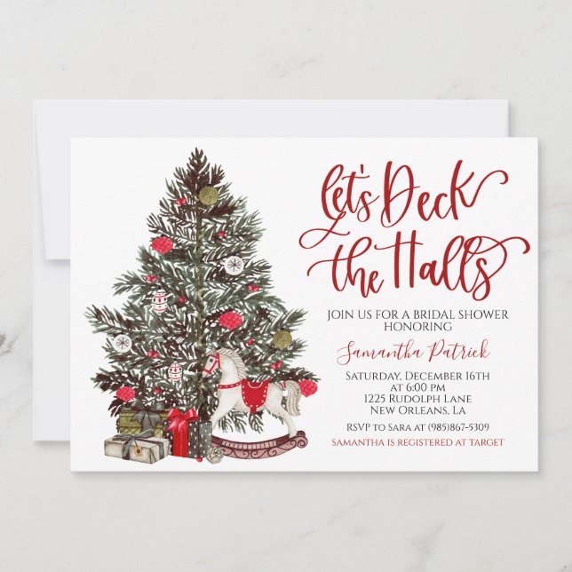 Deck the Halls Christmas Bridal Shower Invitation (Front)