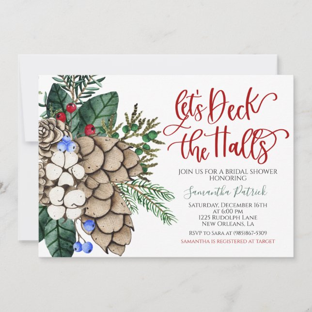Deck the Halls Christmas Bridal Shower Invitation (Front)