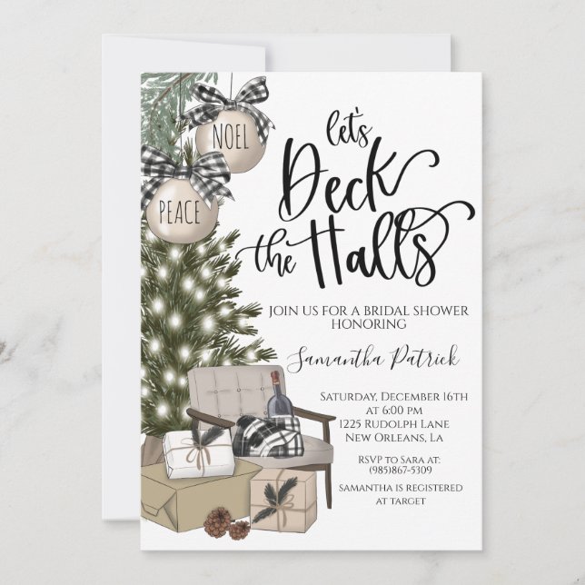 Deck the Halls Christmas Bridal Shower Invitation (Front)