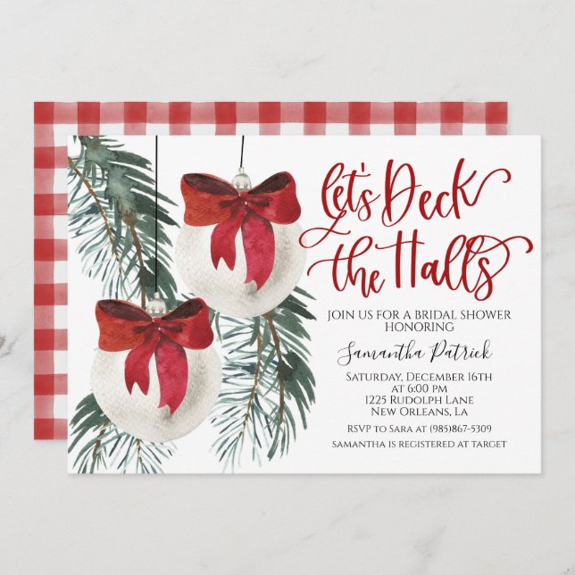 Deck the Halls Christmas Bridal Shower Invitation (Front/Back)