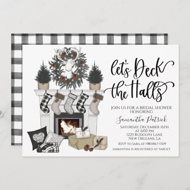 Deck the Halls Christmas Bridal Shower Invitation (Front/Back)