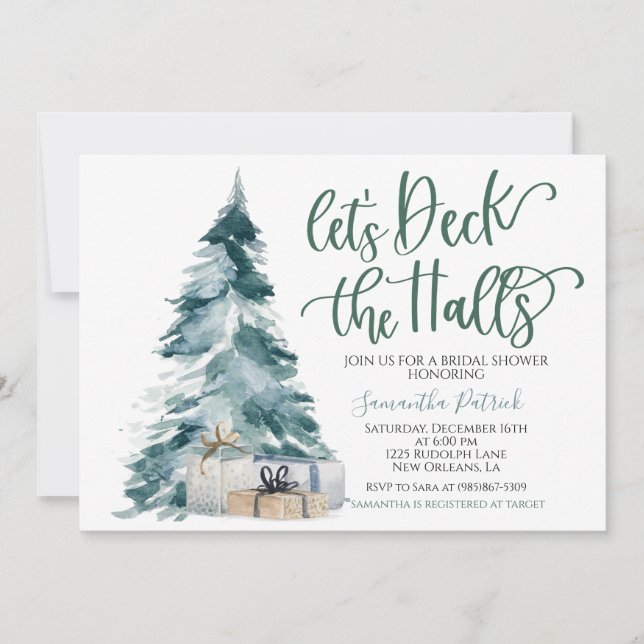 Deck the Halls Christmas Bridal Shower Invitation (Front)