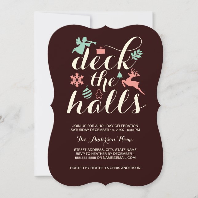 Deck The Halls Christmas Holiday Invitation (Front)