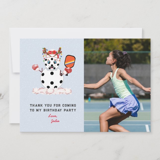 Deck the Halls Christmas Pickleball Kids Birthday Thank You Card (Front)