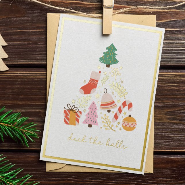 Deck the Halls Christmas Tree Decoration Gold Foil Holiday Card (Creator Uploaded)
