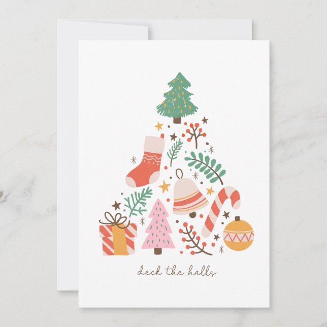 Deck The Halls Christmas Tree  Holiday Card (Front)
