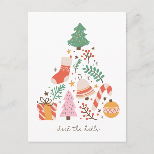 Deck The Halls Christmas Tree  Holiday Postcard (Front)
