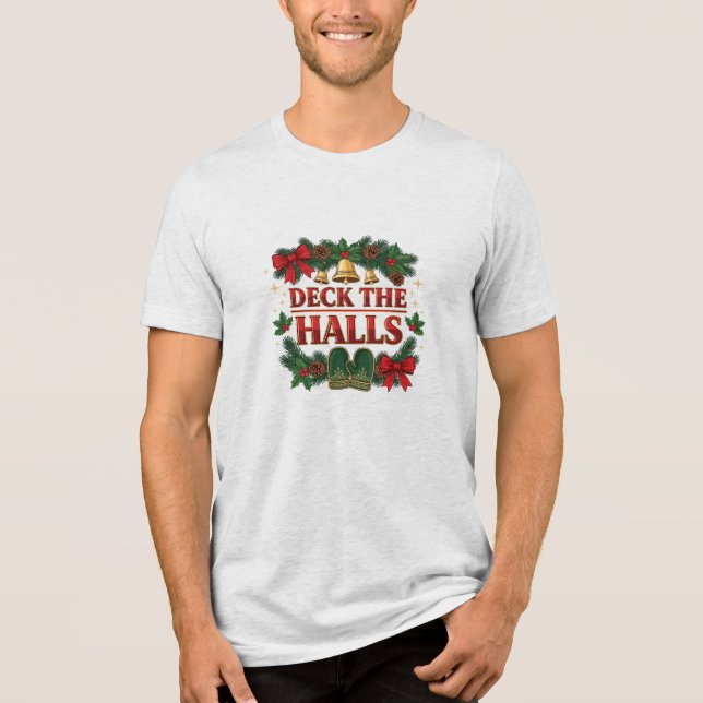 Deck the Halls Christmas Wreath Festive Art Tri-Blend Shirt (Front)